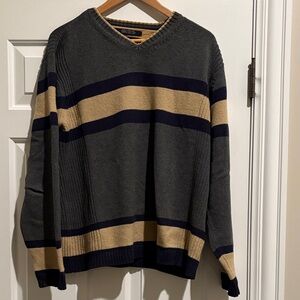 Tommy Hilfiger Classic Men's V-Neck Sweater in Gray, Navy and Tan. Cotton/wool.